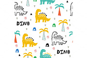 Hand drawn pattern with dinosaurs