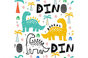 Pattern with dino in tropical forest