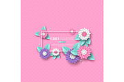 Frame with paper cut 3d flower in