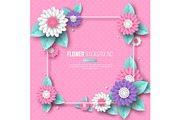 Frame with paper cut 3d flower in