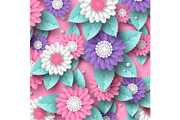 Paper cut 3d flowers banner in pink