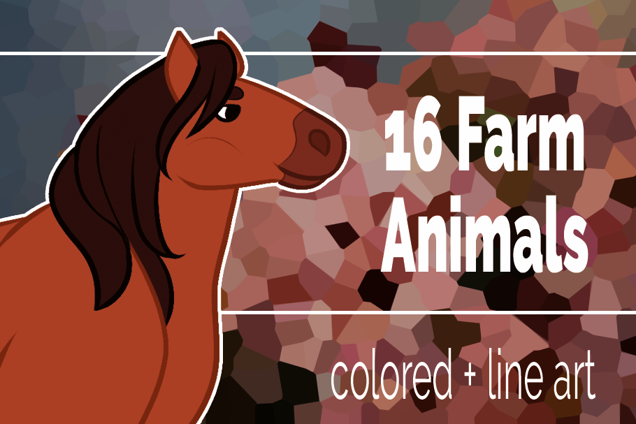 16 Farm Animals clip art set