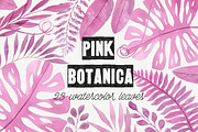Pink Botanica. Watercolor clipart