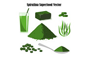 Spirulina superfood vector set