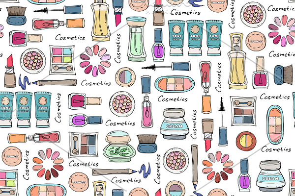Pattern with hand drawn cosmetics