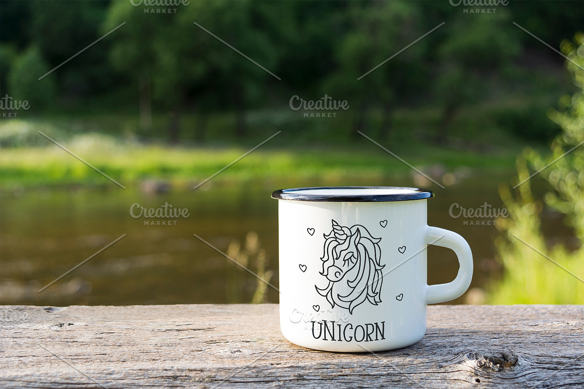 White campfire enamel mug mockup  in Product Mockups - product preview 8