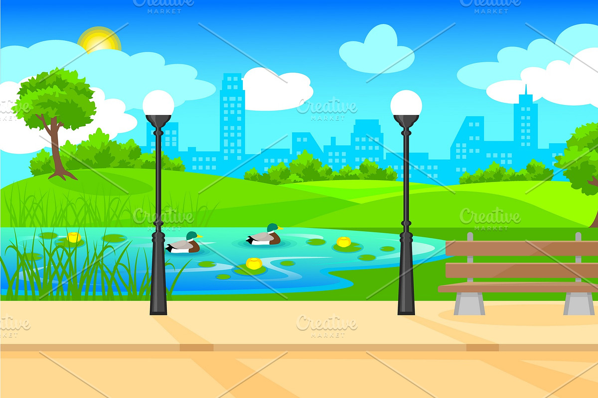 Light City Park Landscape Background in Illustrations - product preview 8
