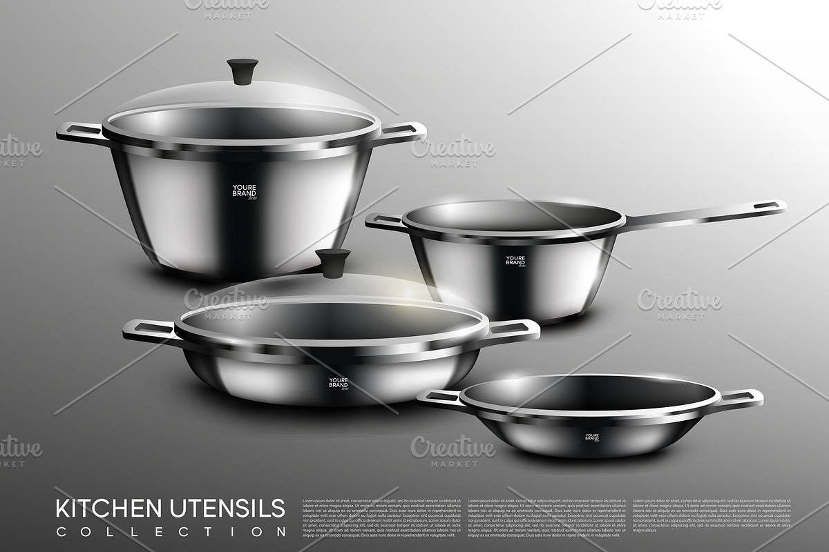 Realistic Kitchen Cookware Set in Illustrations - product preview 8