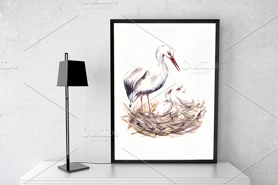 Storks Watercolor Clip Art and Print in Illustrations - product preview 8