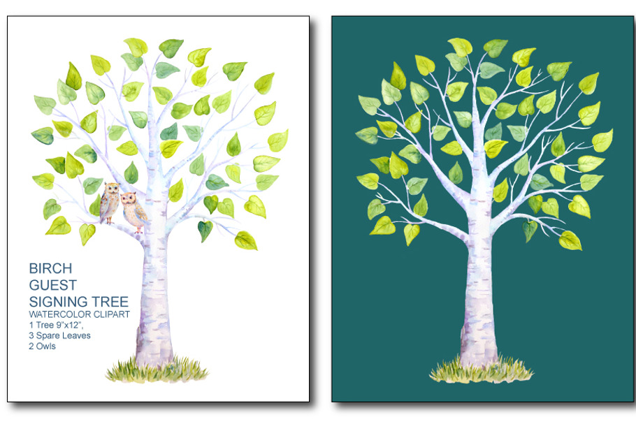 Watercolor Birch Guest Signing Tree