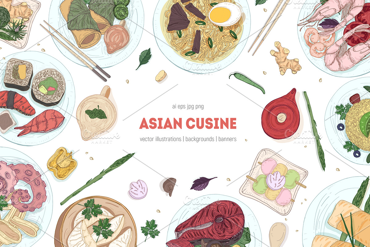 Dishes of Asian cuisine in Illustrations - product preview 8