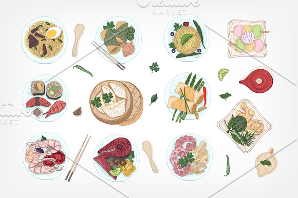 Dishes of Asian cuisine in Illustrations - product preview 1