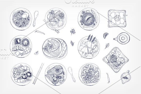 Dishes of Asian cuisine in Illustrations - product preview 2
