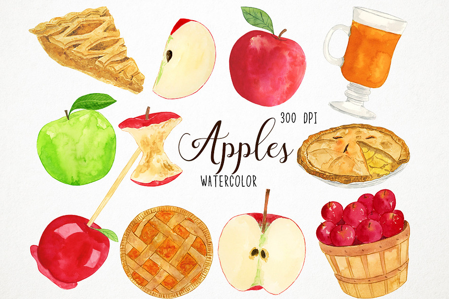 Watercolor Apples Clipart in Illustrations - product preview 8