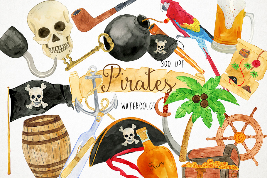 Watercolor Pirates Clipart