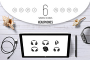 Headphones icon set, simple style