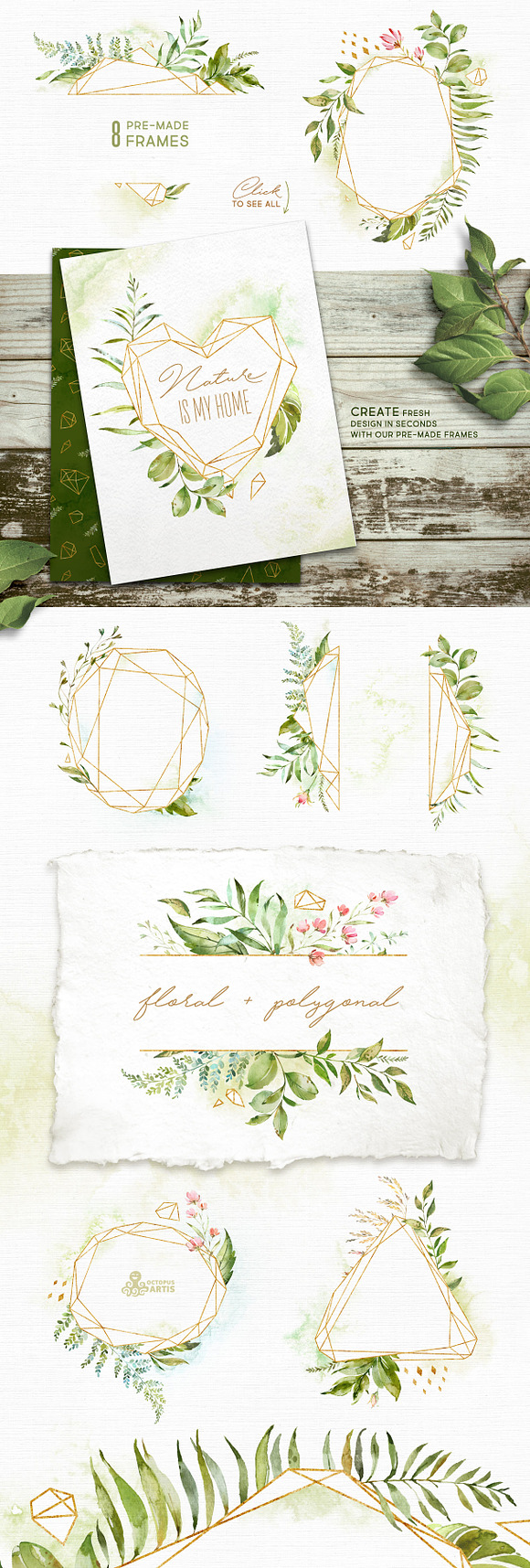 Crystal. Floral & Polygonal Bundle in Illustrations - product preview 1