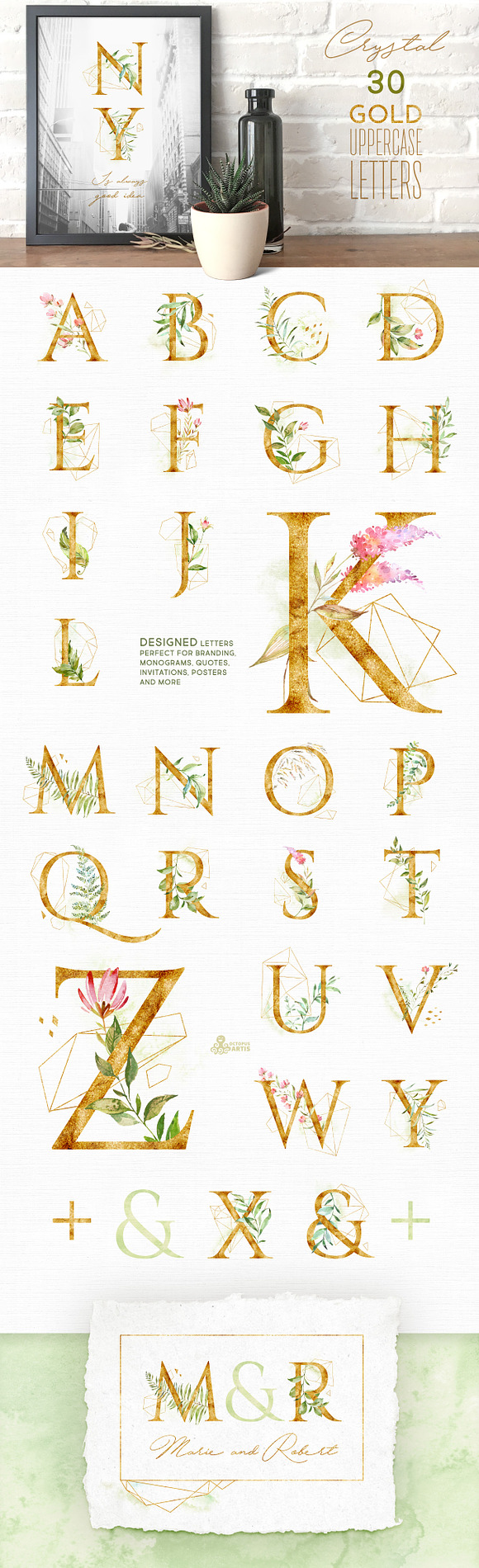 Crystal. Floral & Polygonal Bundle in Illustrations - product preview 2