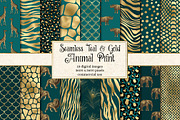 Teal and Gold Animal Print