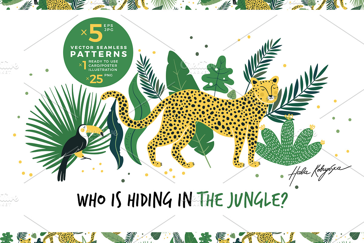 Leopards and jungle seamless pattern in Patterns - product preview 8