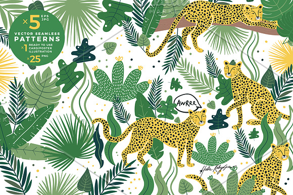 Leopards and jungle seamless pattern in Patterns - product preview 1