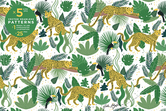 Leopards and jungle seamless pattern in Patterns - product preview 2
