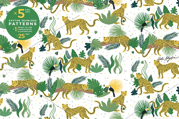 Leopards and jungle seamless pattern in Patterns - product preview 4