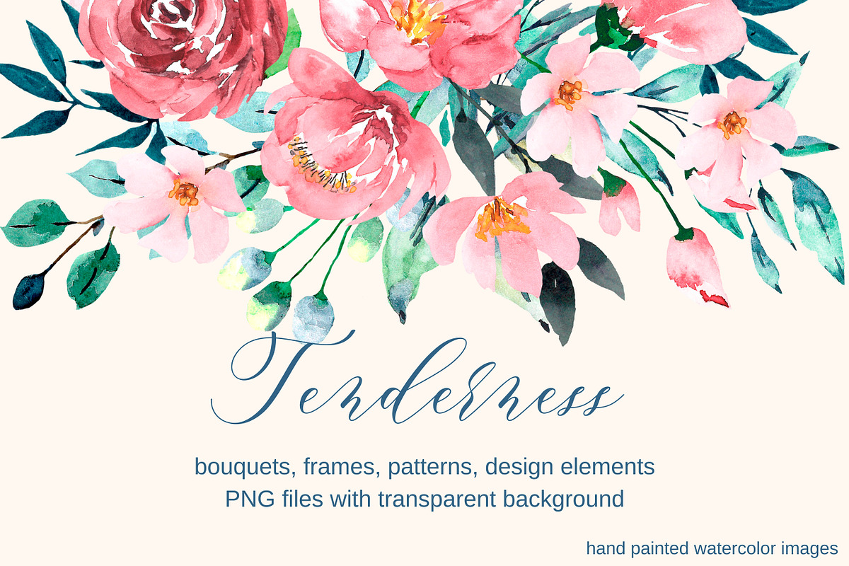 Watercolor floral set with peonies in Graphics - product preview 8
