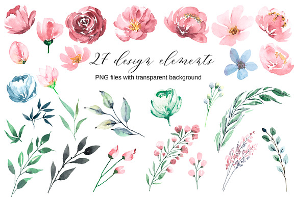 Watercolor floral set with peonies in Graphics - product preview 2
