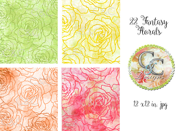 22 Fantasy Floral Patterned Papers in Objects - product preview 4