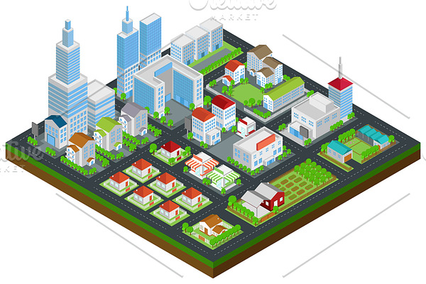 Cityscape in 3D isometric vector