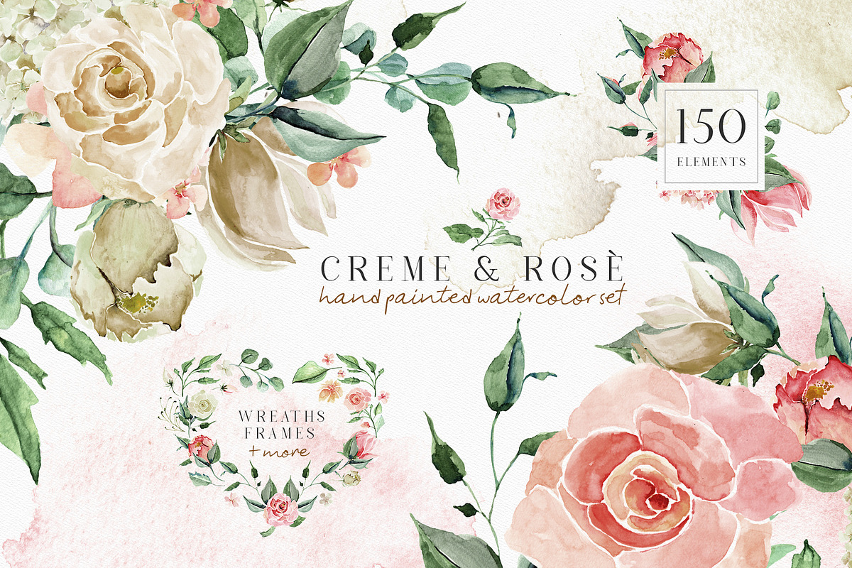 Creme & Rose Watercolor Set in Illustrations - product preview 8