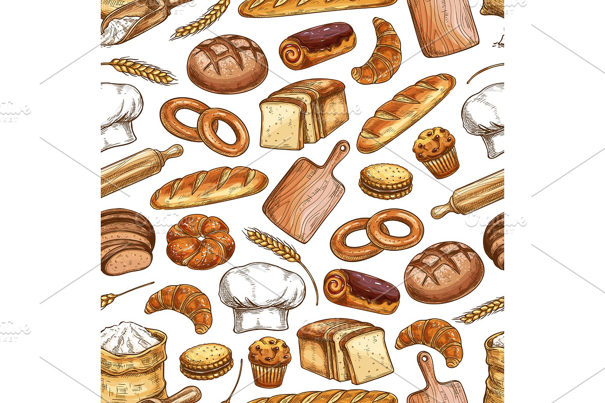 Bread and pastry food pattern in Illustrations - product preview 8