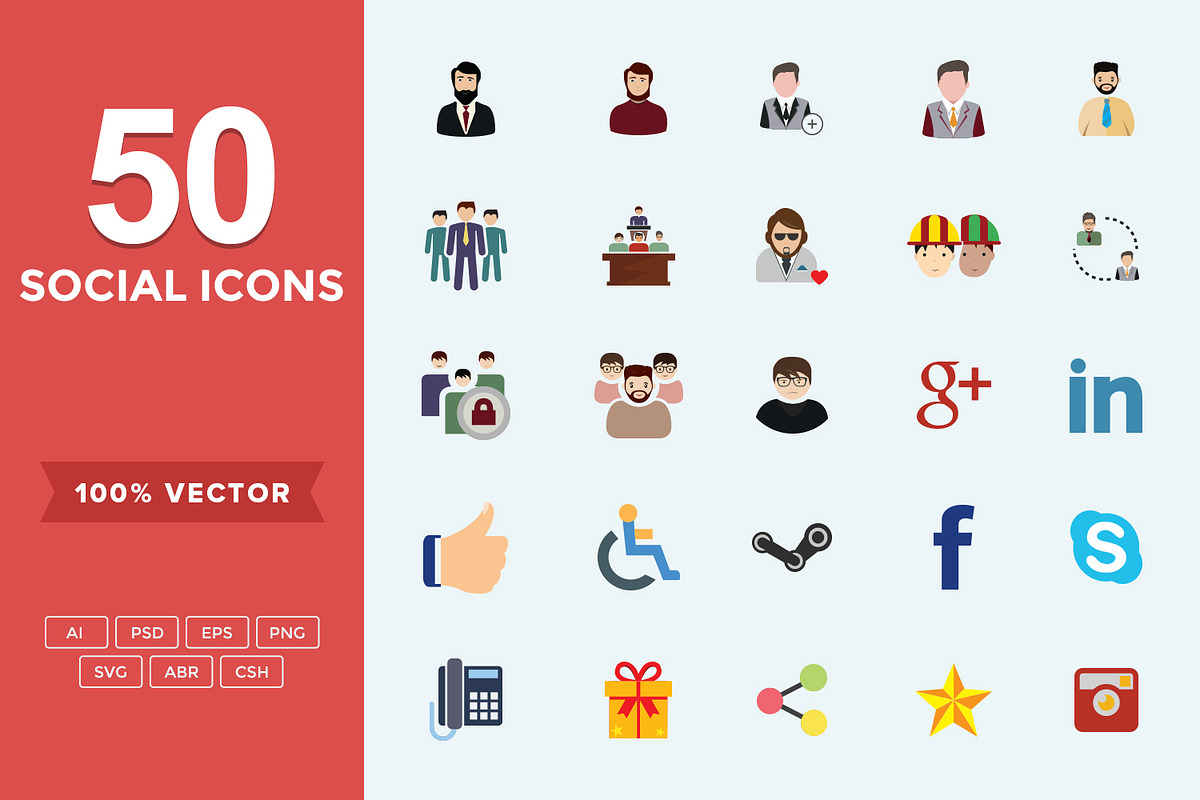 Flat Icons Social Media Set in Graphics - product preview 8