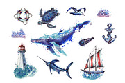 Watercolor sea collection