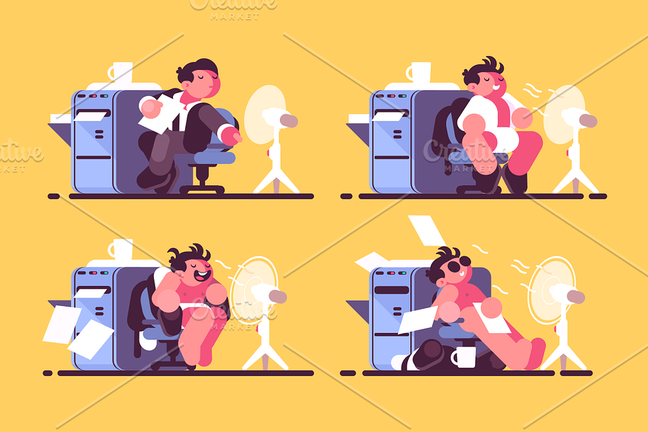 Man in office cooled by fan in Illustrations - product preview 8