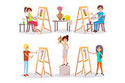Students Draw and Paint Isolated
