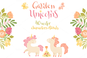 Unicorns and Florals Vector Set