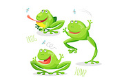 Funny cartoon jumping frog set