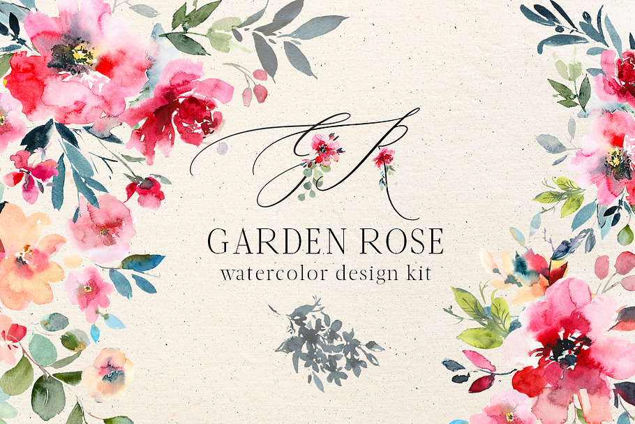 Garden Rose Watercolor Floral Kit