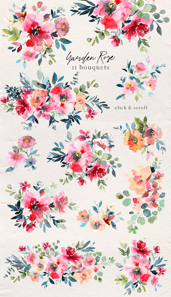 Garden Rose Watercolor Floral Kit in Illustrations - product preview 2