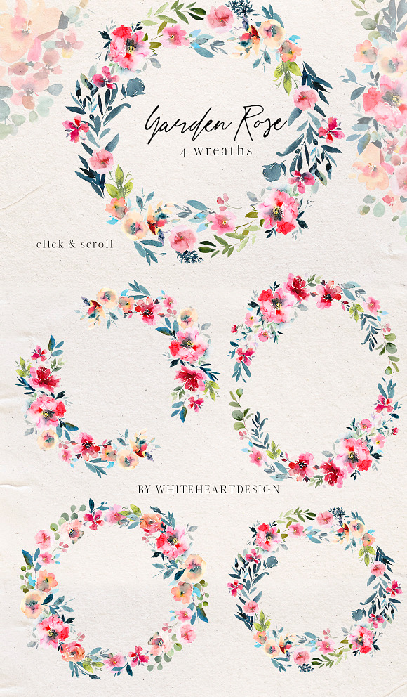 Garden Rose Watercolor Floral Kit in Illustrations - product preview 4