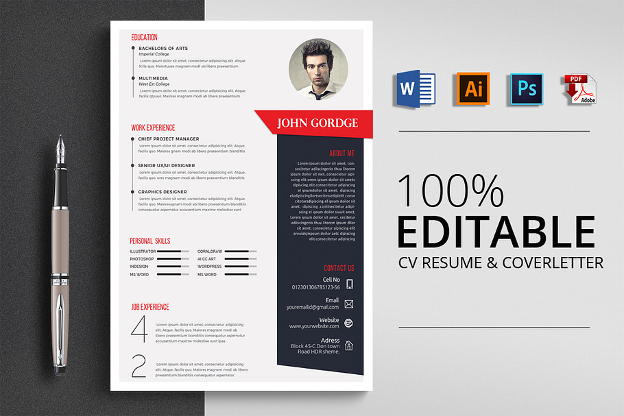 CV Resume & Coverletter Word  in Letter Templates - product preview 8