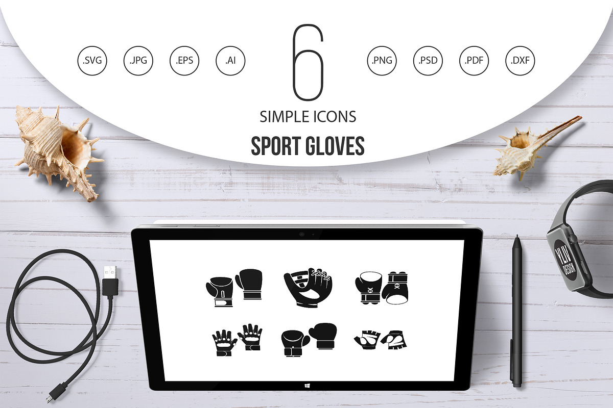 Sport gloves icon set, simple style in Graphics - product preview 8