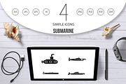 Submarine icon set, simple style