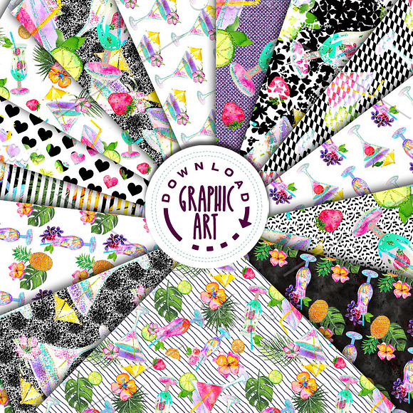 Summer cocktails seamless pattern in Patterns - product preview 1