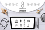 Surf board icon set, simple style