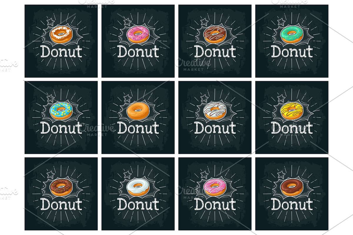 Set donut with different icing in Illustrations - product preview 8