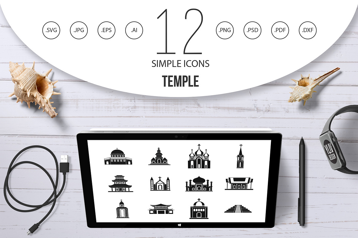Temple icon set, simple style in Graphics - product preview 8