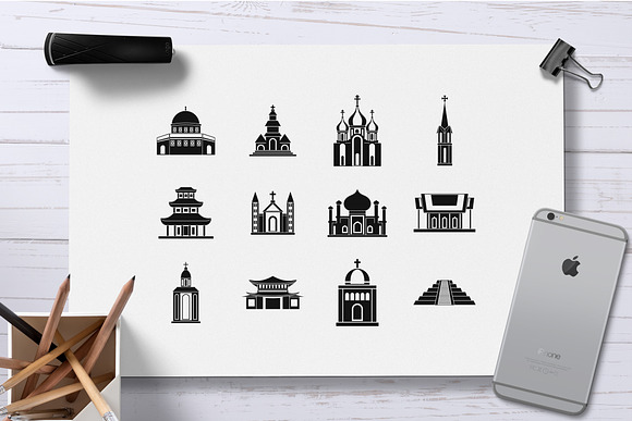 Temple icon set, simple style in Graphics - product preview 1